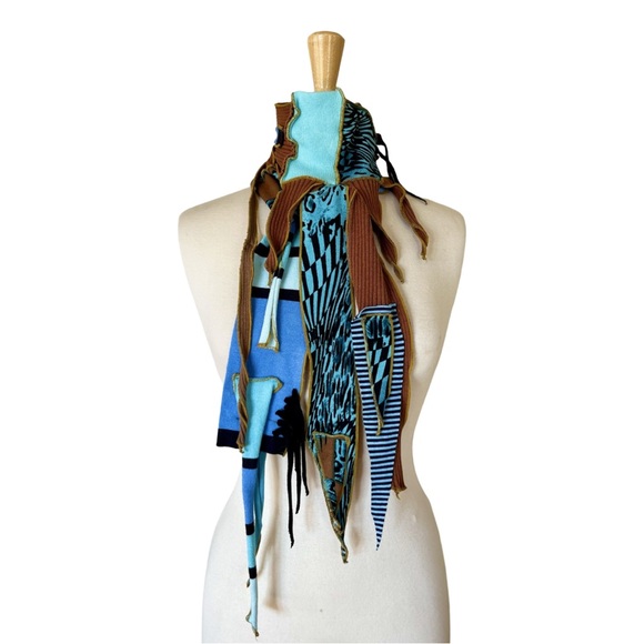 Handmade Cotton Art Scarf in Brown and Blues - Picture 3 of 10